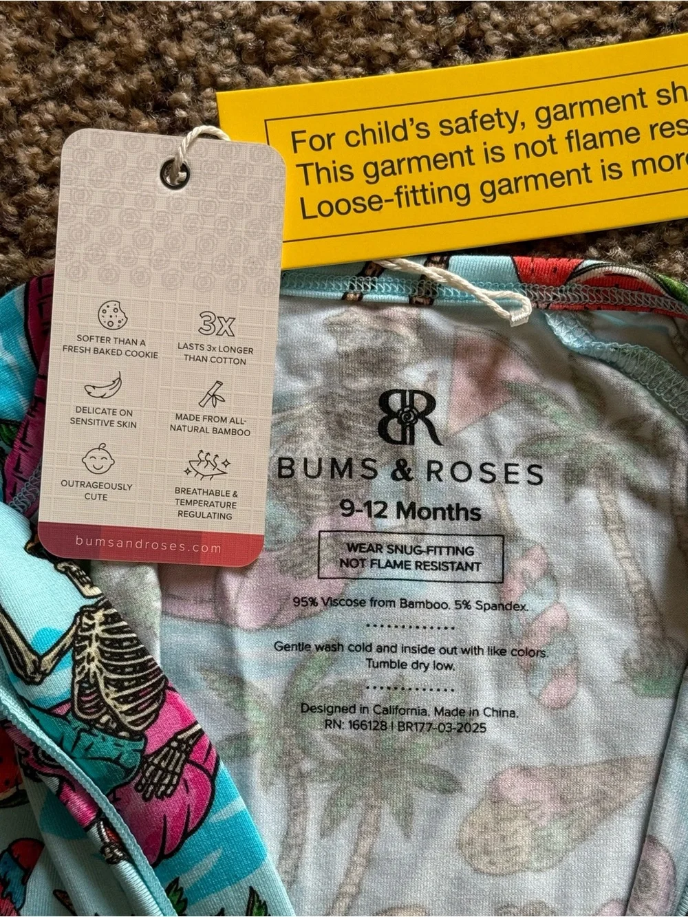 NWT Bums & Roses “Bone Chillin” Convertible Romper/Pajamas Size 9-12 mos.
